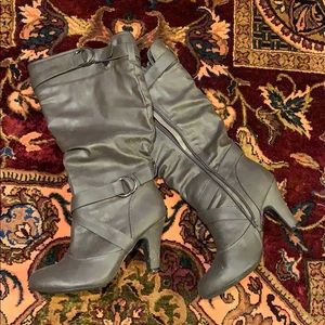 Grey faux leather heel boots